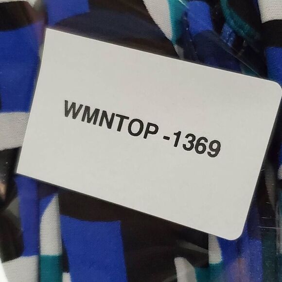 Calvin Klein Medium Petite Blue/Blk/Wht Print Blouse Top - Picture 6 of 6